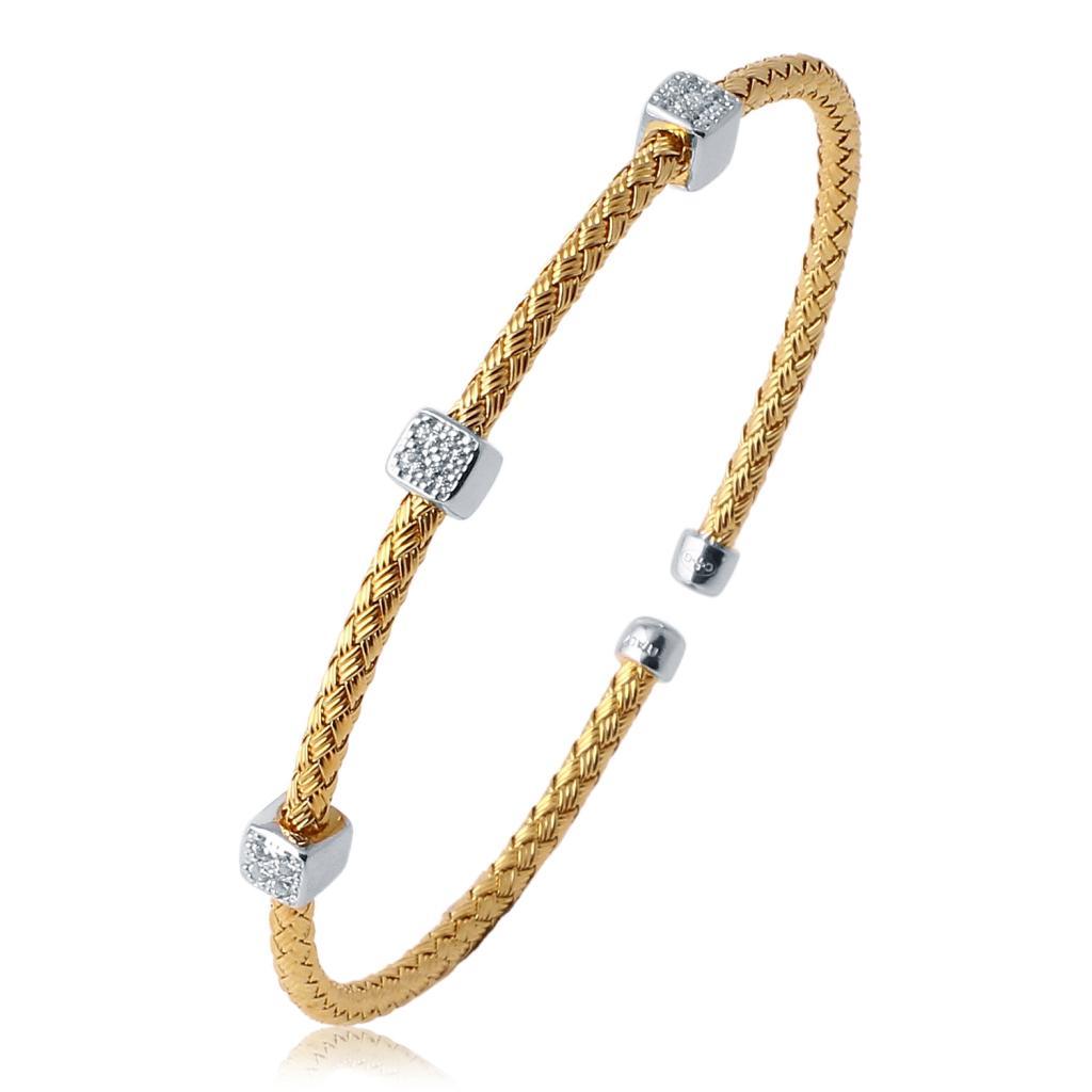 Charles Garniern Capri Woven CZ Square Station Cuff - Gold
