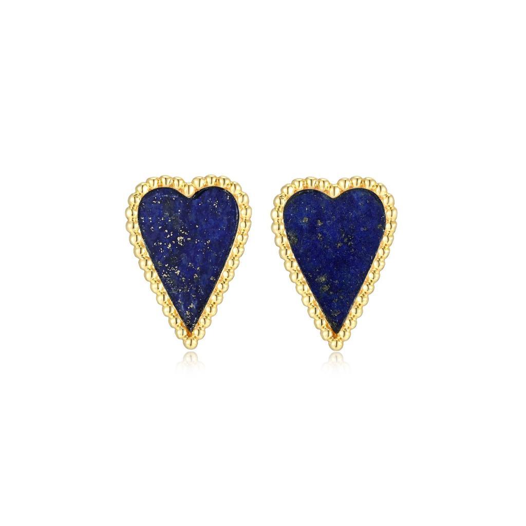 E32LCS6-Y Long Love Lapis Lazuli Heart Stud Earrings
