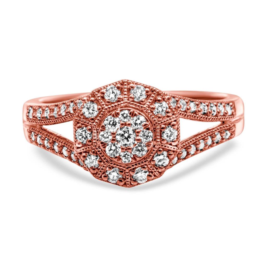 14K Rose Gold Plated .925 Sterling Silver 1/2 Cttw Pave Diamond Halo Cluster Split Shank Cocktail Ring (I-J Color, I1-I2 Clarity) Ring Size-6.0