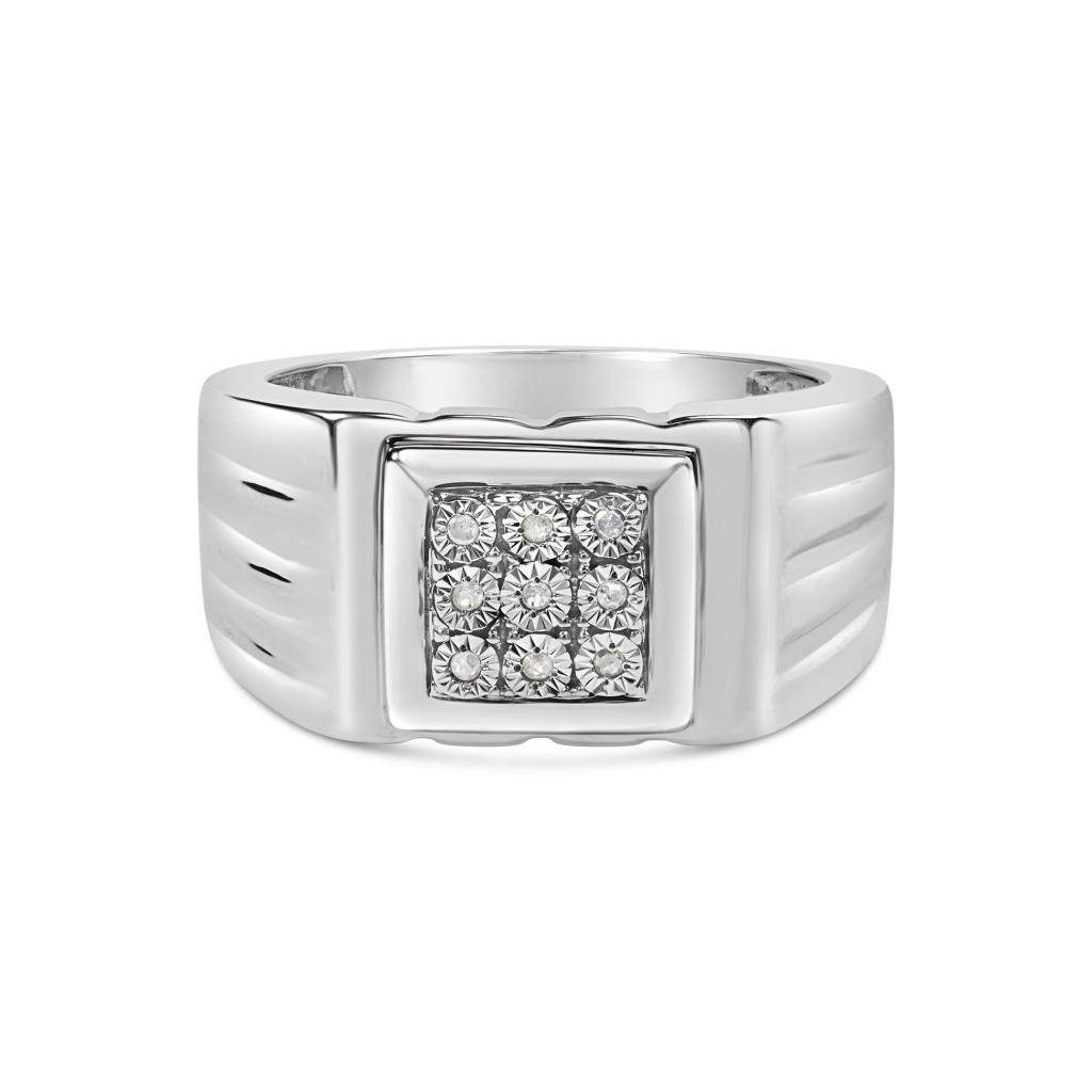.925 Sterling Silver Diamond Accent Miracle-Set 9 Stone Ridged Band Gentlemen's Fashion Ring (I-J Color, I3 Clarity) - Size 10 Ring Size-9.0