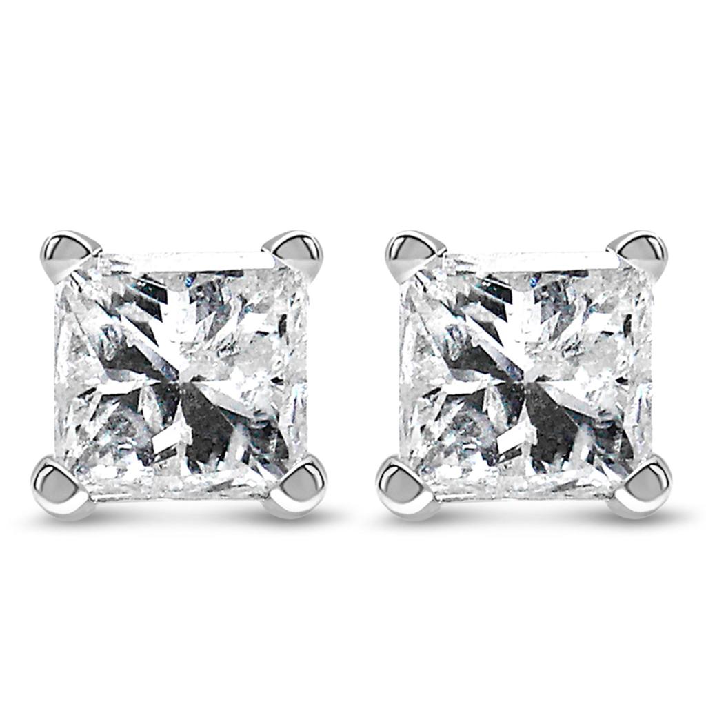 14K White Gold 1/10 Cttw Princess-cut Diamond Solitaire Stud Earrings (H-I Color, I1-I2 Clarity)