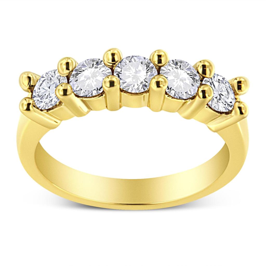 14K Yellow Gold Plated .925 Sterling Silver 1.0 Cttw Shared Prong-set Round Diamond 5 Stone Band Ring (J-K Color, I1-I2 Clarity) Ring Size-6.0