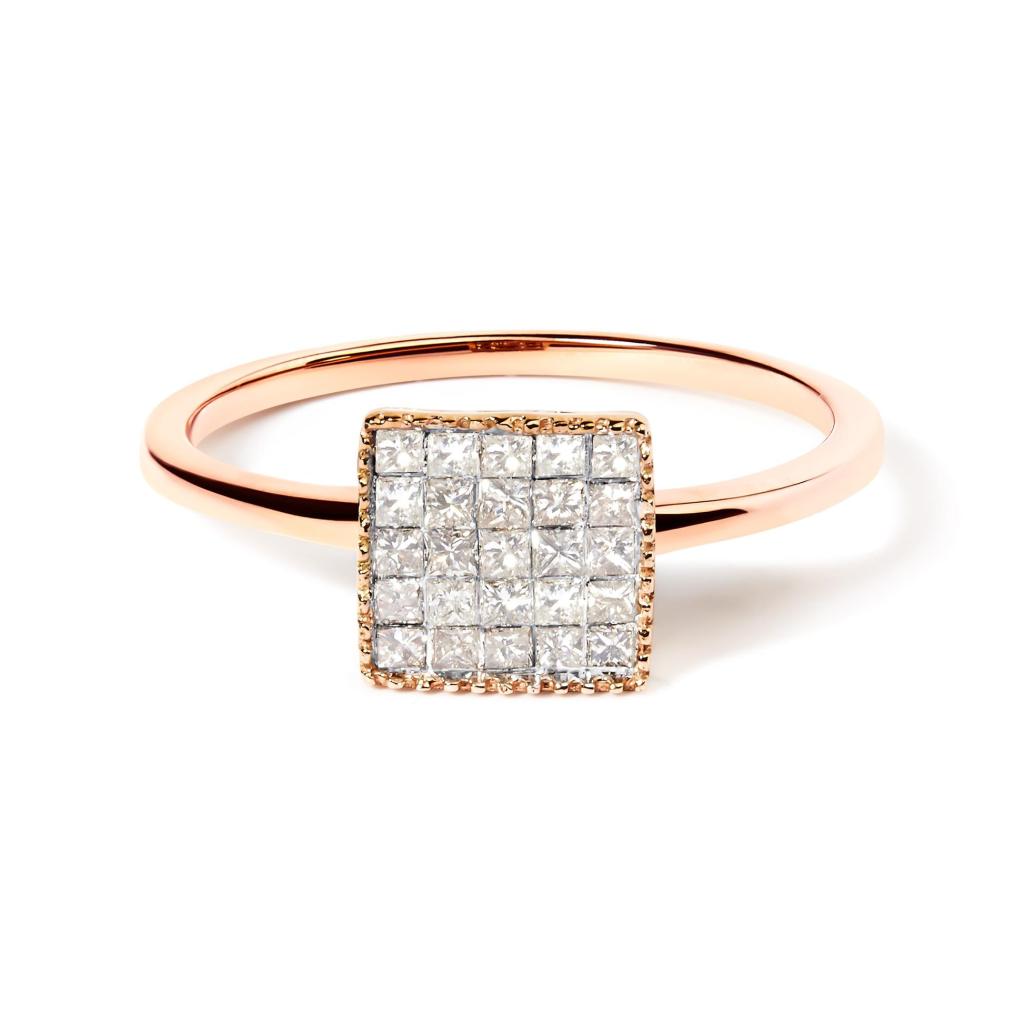 10K Rose Gold 1/3 Cttw Invisible Set Princess Cut Diamond Composite Square Shape Ring (H-I color, I1-I2 clarity) Ring Size-9.0