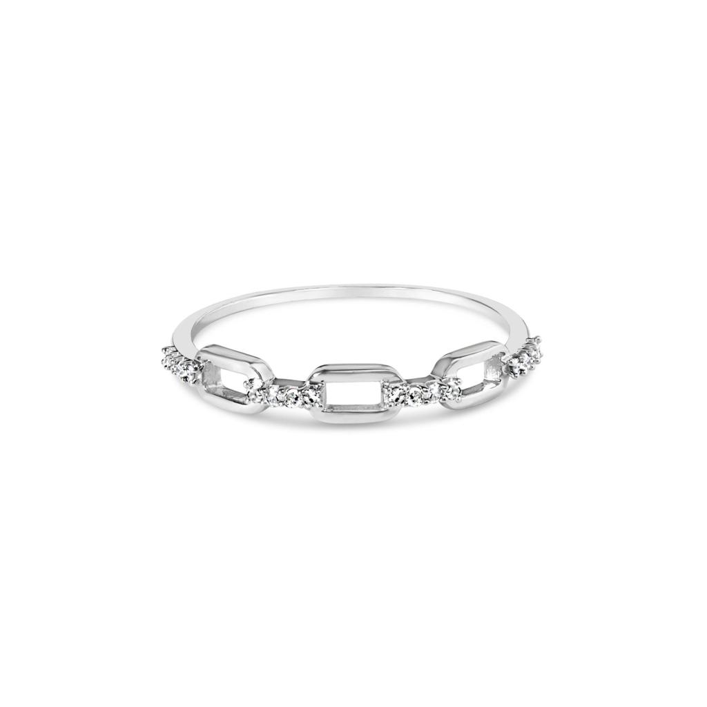 .925 Sterling Silver Diamond Accent Paperclip Band Ring (I-J Color, I2-I3 Clarity) Ring Size-5.0