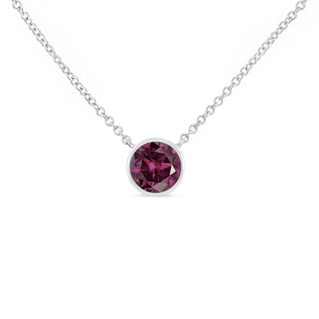 .925 Sterling Silver Bezel Set 3.5mm Created Gemstone Solitaire 18" Pendant Necklace-Stone Color Purple Amethyst