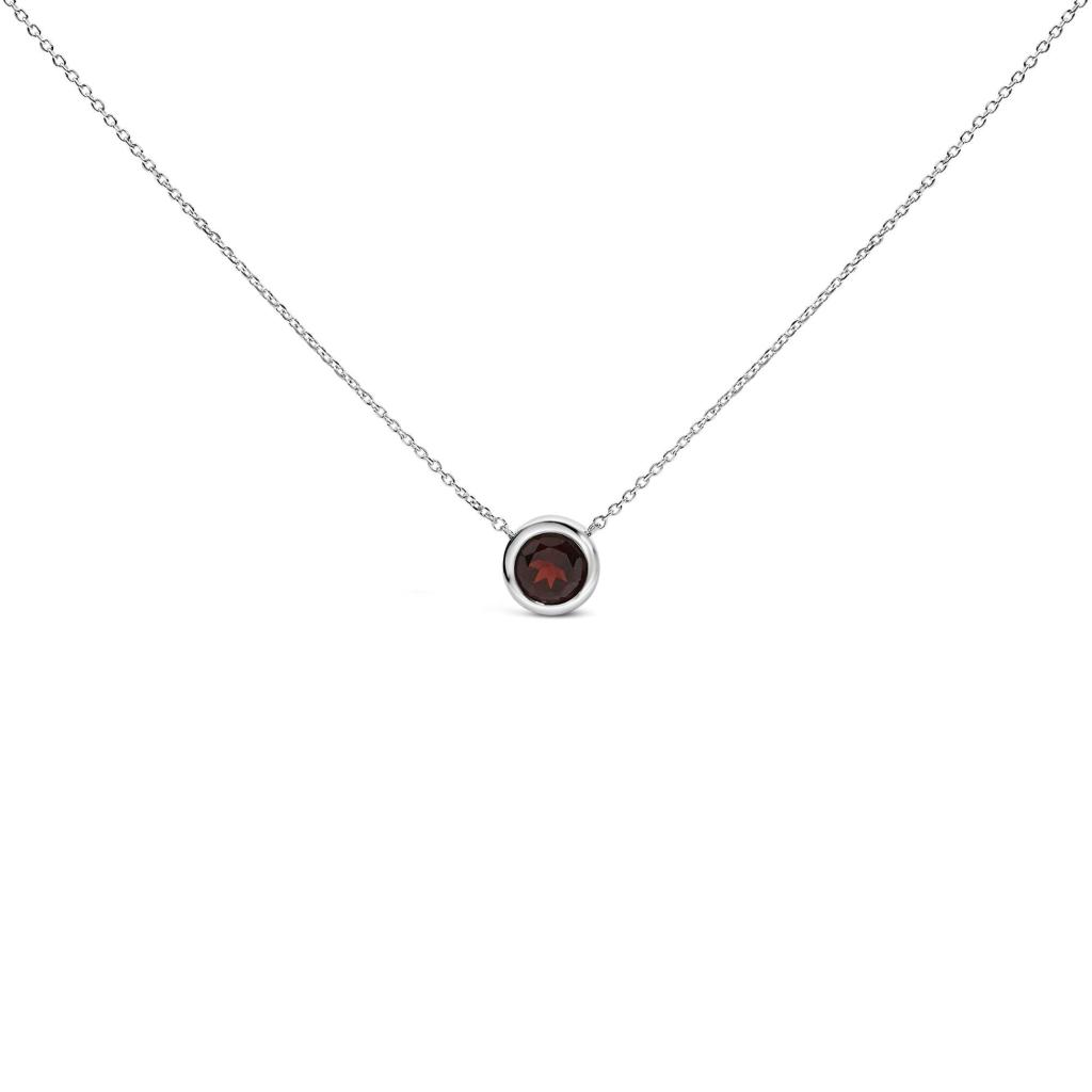 .925 Sterling Silver 7MM Bezel Set Created Gemstone Pendant Necklace - 18" Inches - Red Garnet