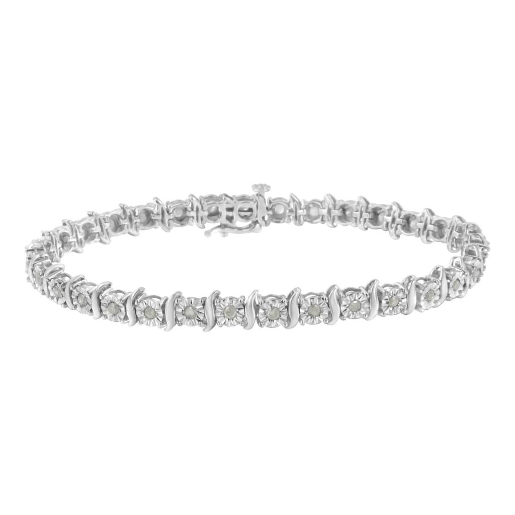 .925 Sterling Silver 1.0 Cttw Diamond S-Curve Link Miracle-Set Tennis Bracelet (I-J Color, I3 Clarity) - Silver