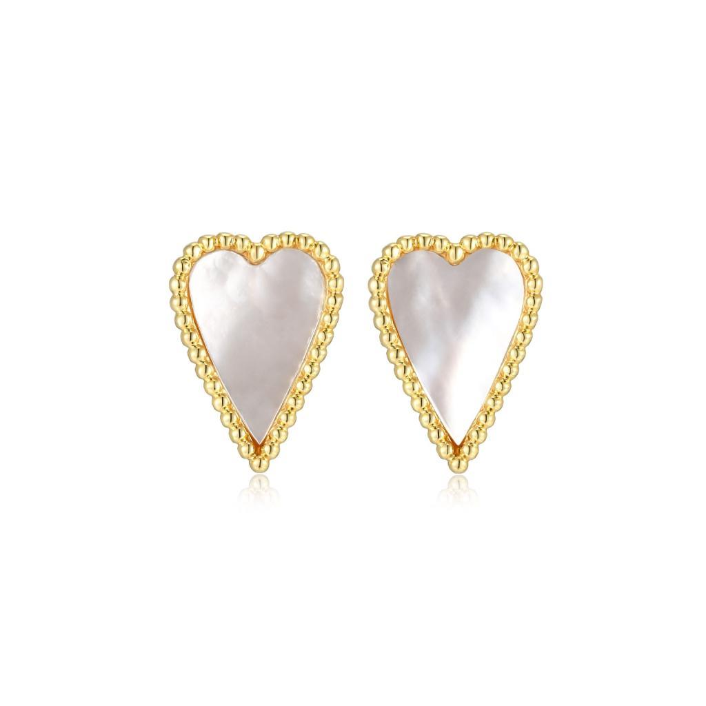 E32LCS6A-Y Long Love White Mother of Pearl Heart Stud Earrings