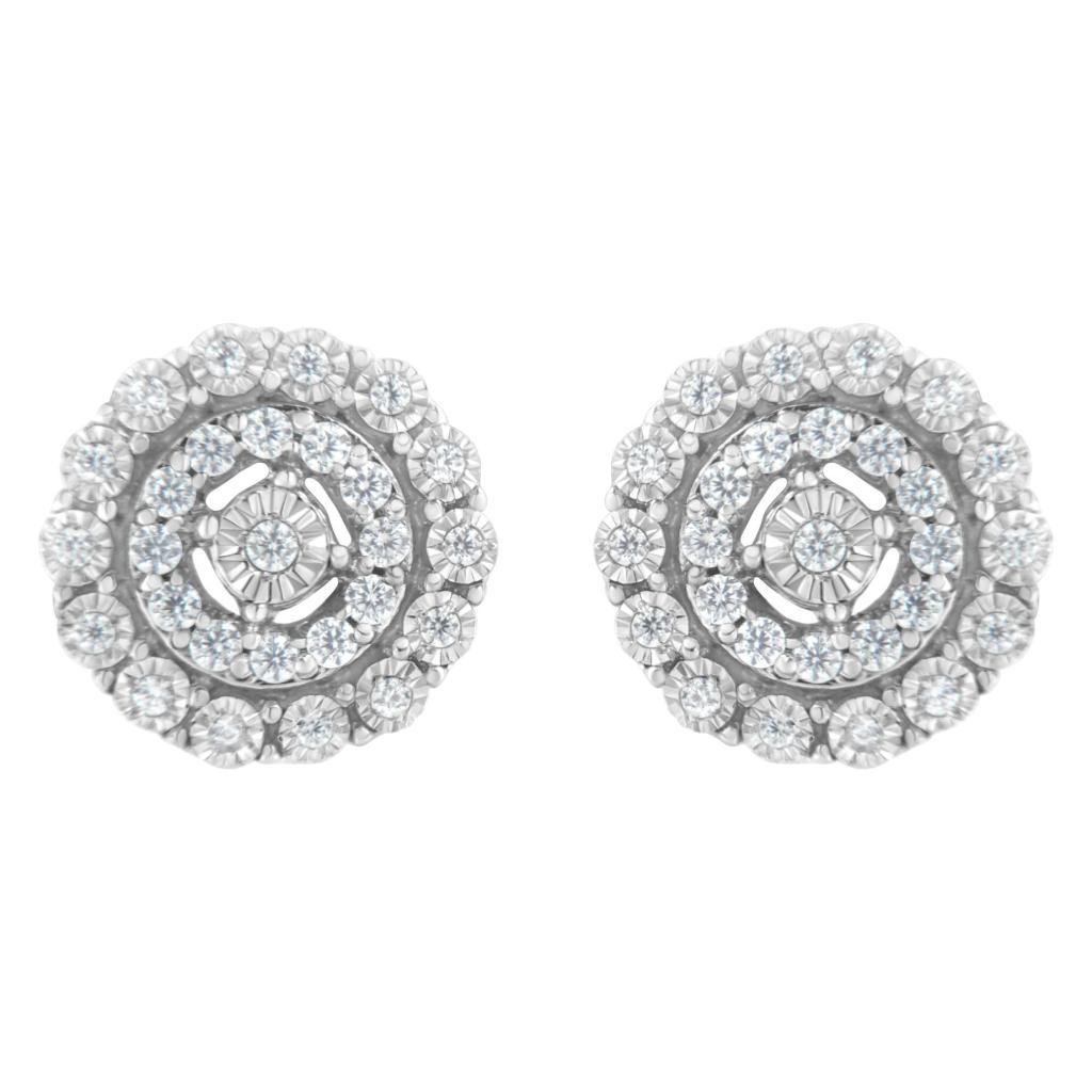 10KT White Gold 1/2 cttw Double Halo Brilliant Round-Cut Diamond Stud Earrings (I-J Clarity, I2-I3 Color)