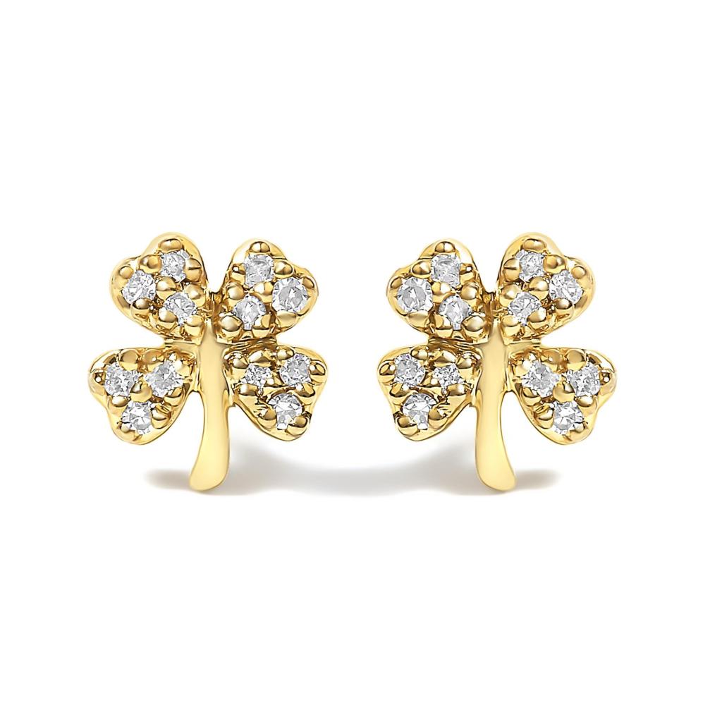 10K Yellow Gold Diamond Accent 4 Leaf Clover Stud Earrings
