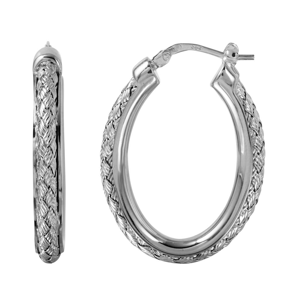 Sterling silver Charles Garnier "NORMA OVAL" rhodium 3mm Woven 35mm Oval Hoop Ear