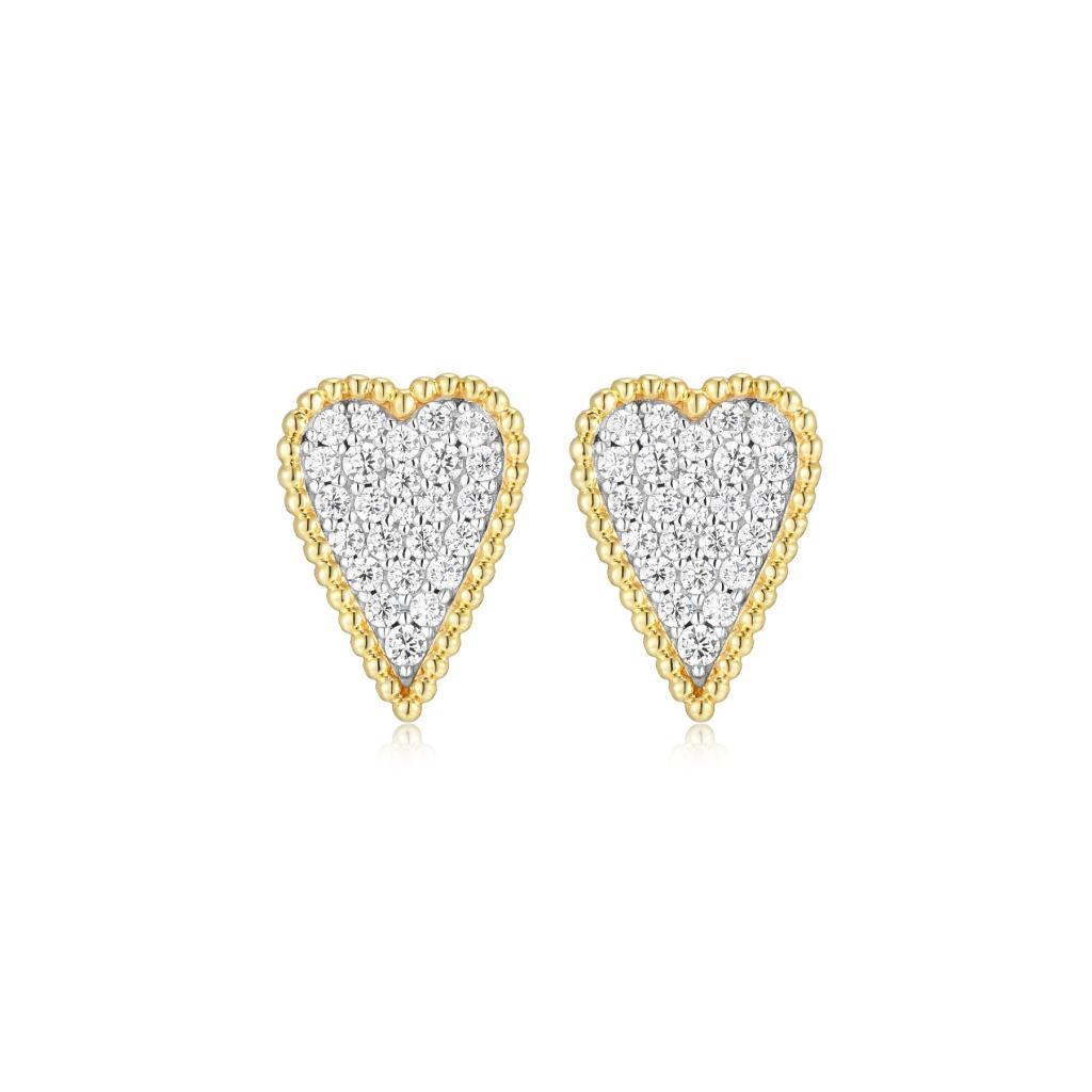 E32LCS7-Y Long Love Cubic Zirconia Heart Stud Earrings