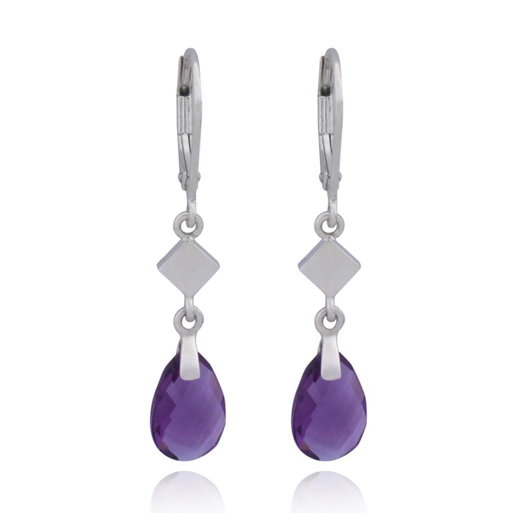 E62LA0V-W Amethyst Drop Lever Back Earrings