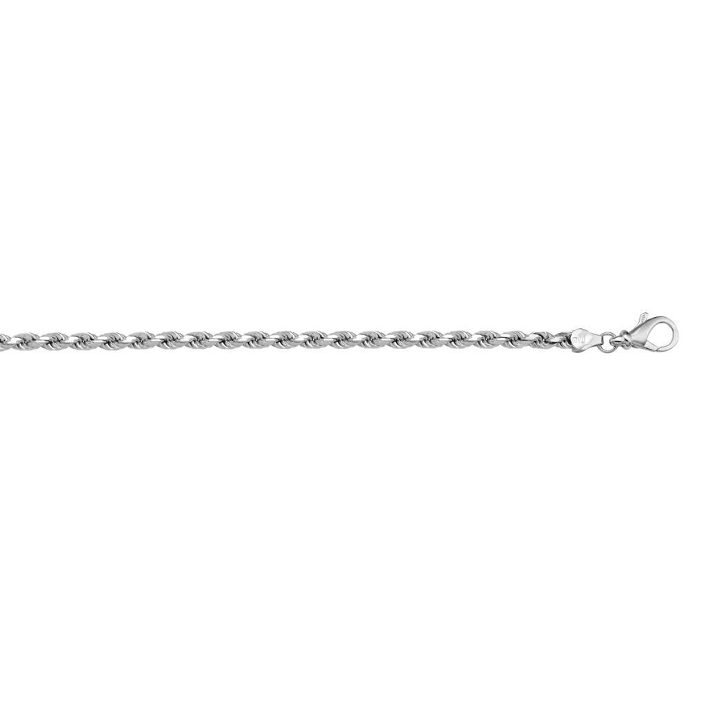N2426W White Gold Diamond Cut Rope Anklet - 10K - 9.5"