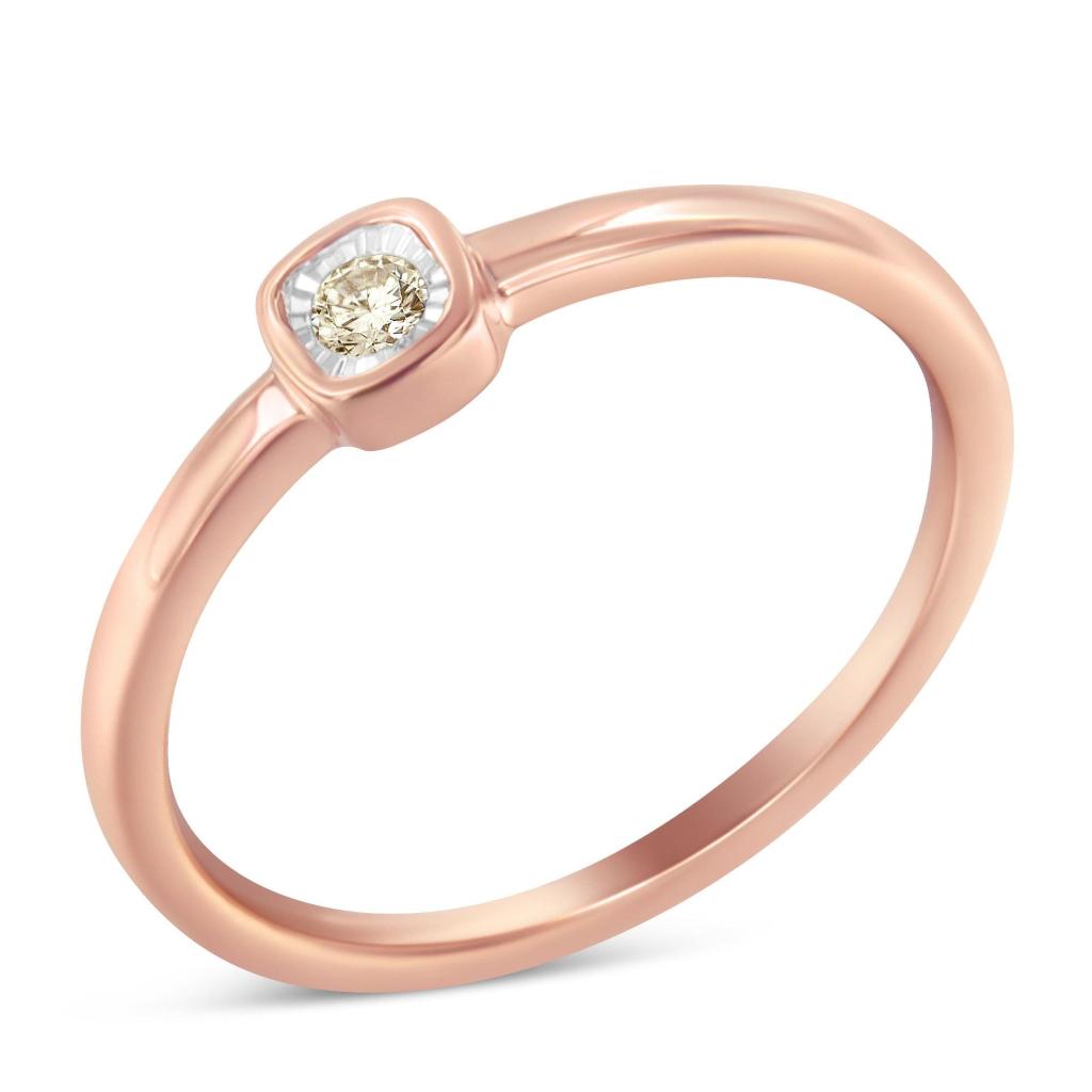 14K Rose Gold Plated .925 Sterling Silver 1/20 Carat Diamond Square Cushion-Shaped Miracle Set Petite Fashion Promise Ring (J-K Color, I1-I2 Clarity) Ring Size-6.0