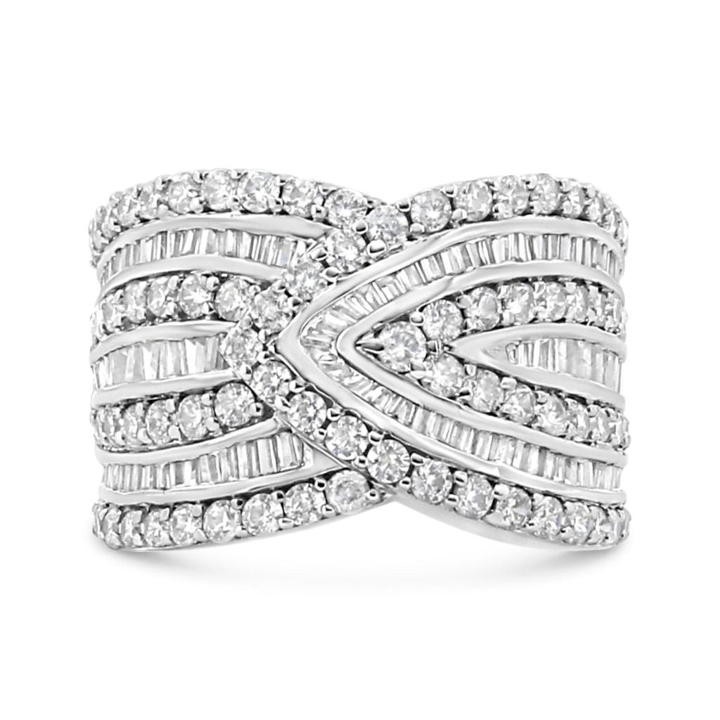 .925 Sterling Silver 2 3/8 Cttw Diamond Multi Row Overlay Band Ring ( J-K Color, I3 Clarity) Ring Size-6.0