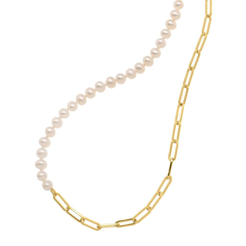 5mm Pearl and Lite Paperclip Necklace in 14K Yellow Gold