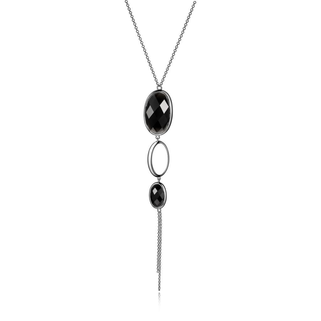 NR0LB87D-W Mystere Checkerboard Obsidian Long Necklace