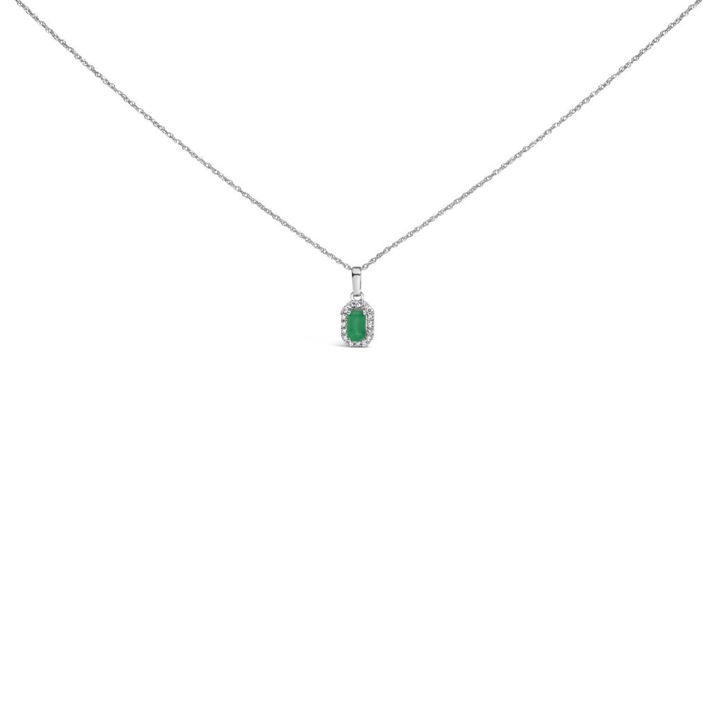 10K White Gold 5x3mm Gemstone and Diamond Accent Halo Octagonal Shape 18" Pendant Necklace (I-J Color, I1-I2 Clarity)