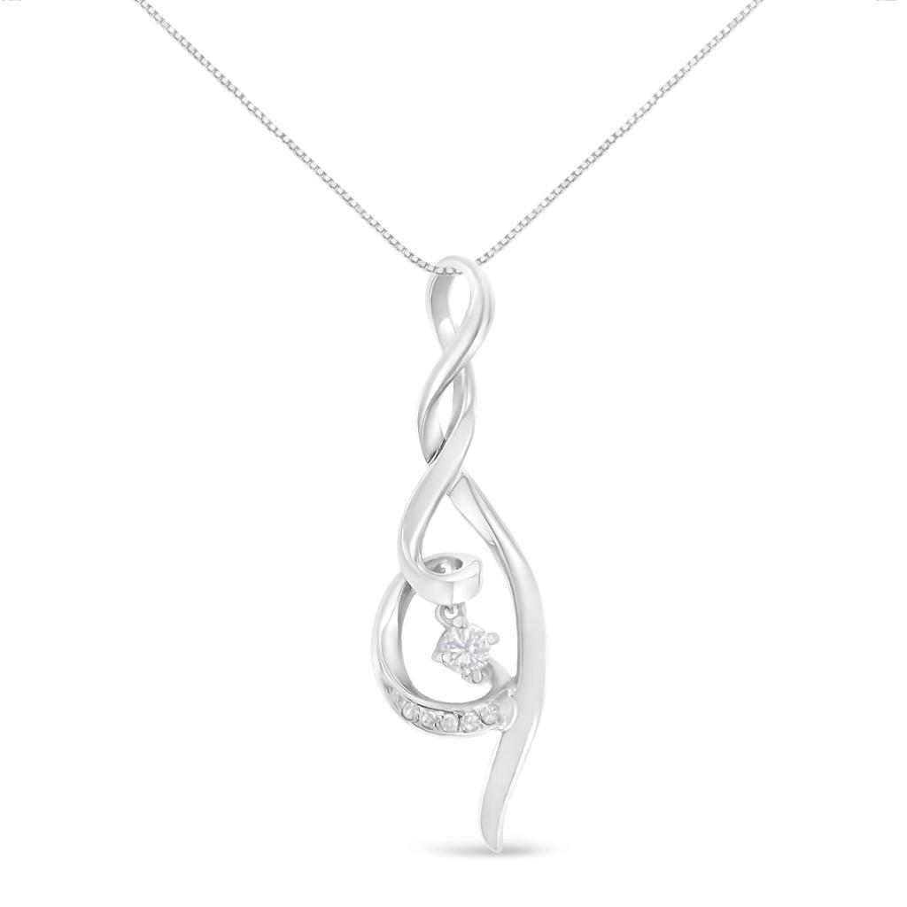 Espira 10K White Gold 1/10 cttw Diamond Swirl Pendant Necklace (I-J, I1-I2)