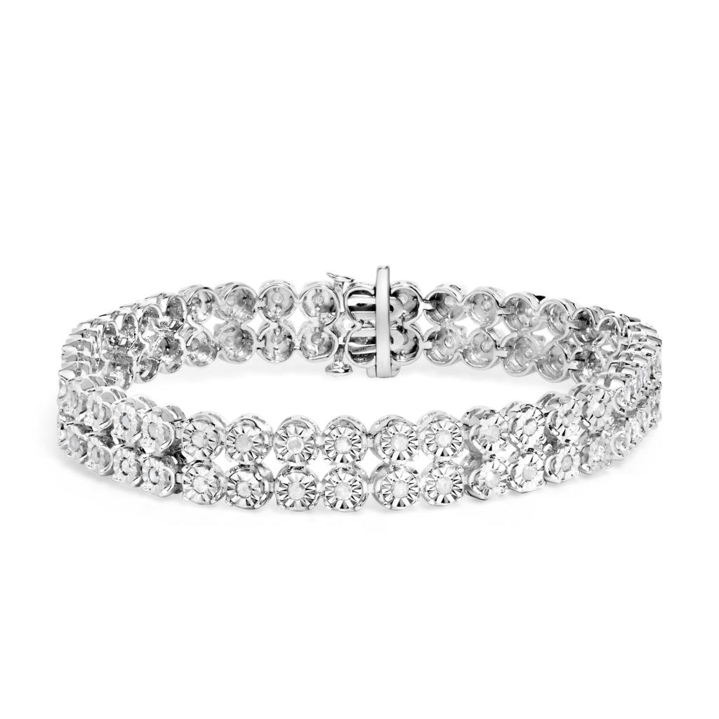 .925 Sterling Silver 2.0 Cttw Miracle Set Diamond 2 Row Link Bracelet - 7" Inches