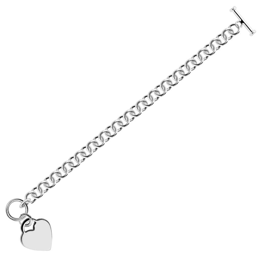 Sterling Silver Rhodium Plated Rolo Style Heart Charmed Chain Bracelet(19.00 mm)