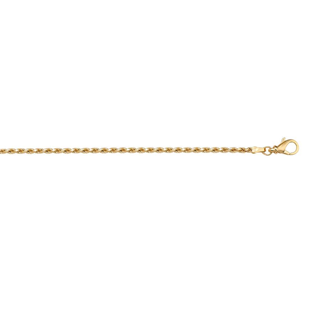 Yellow Gold Solid Diamond Cut Rope Anklet - 14K - 14k - 9.5"