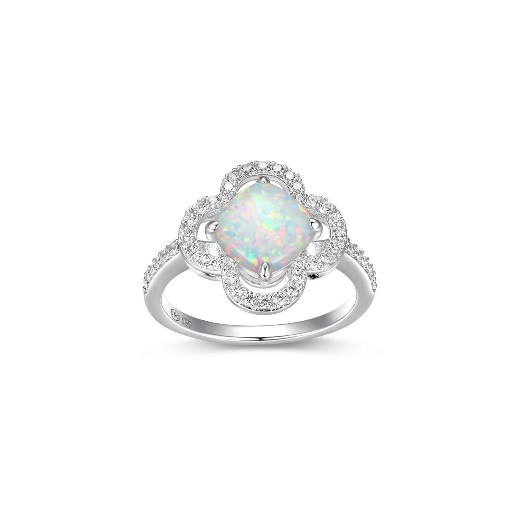 RCGR4Q051-W-6 Lopal CZ Created Opal Cushion Ring Size 6