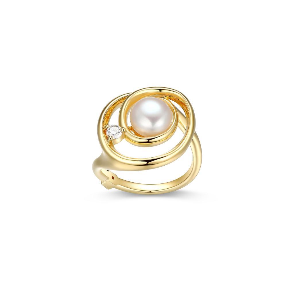 R34LAGZ-Y-7 Satelite White Pearl and Moissanite Circle Ring Size 7