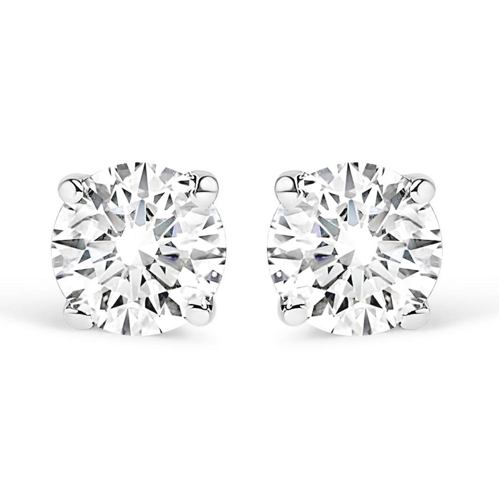 .925 Sterling Silver Silver Round Lab Grown Diamond Classic 4-Prong Solitaire Stud Earrings (F-G Color, VS1-VS2 Clarity)