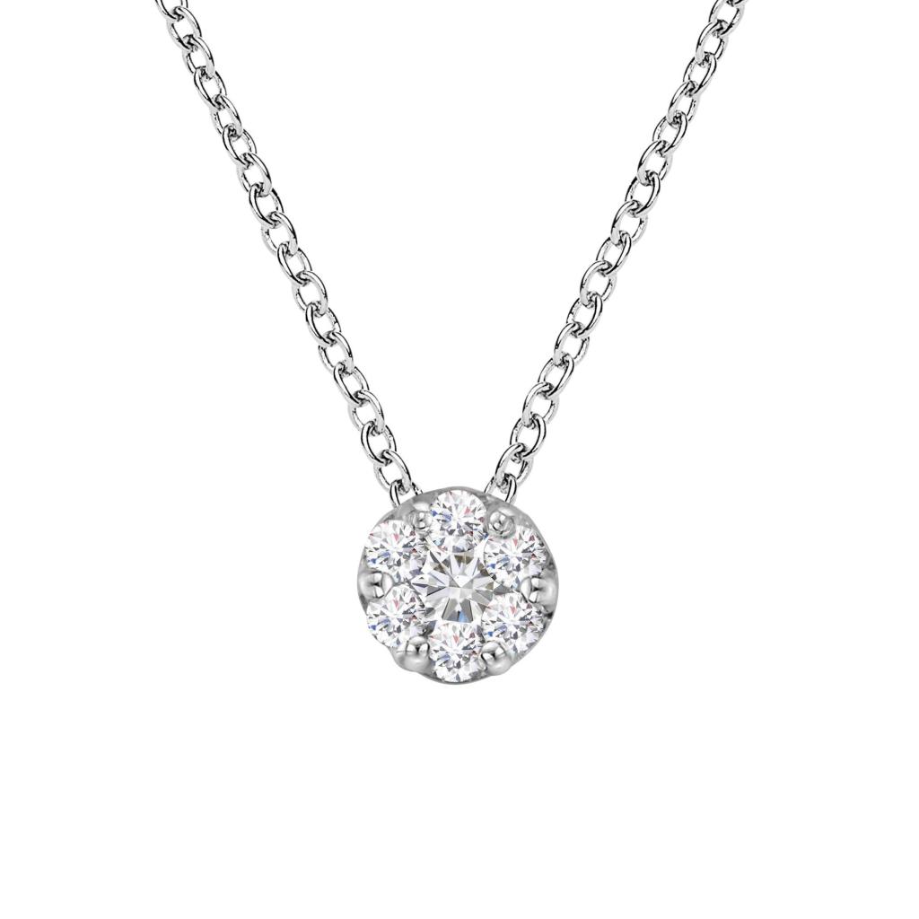 14K White Gold 1/4 Cttw Shared Prong Set Round-Ct Diamond 7 Stone Floral Cluster 18" Pendant Necklace (H-I Color, SI2-I1 Clarity)