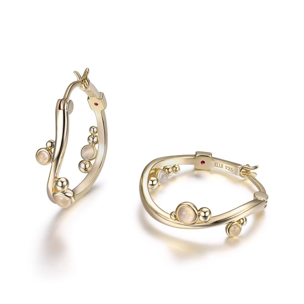 E32LCAV-Y Pixie Dust White Moonstone Hoop Earrings