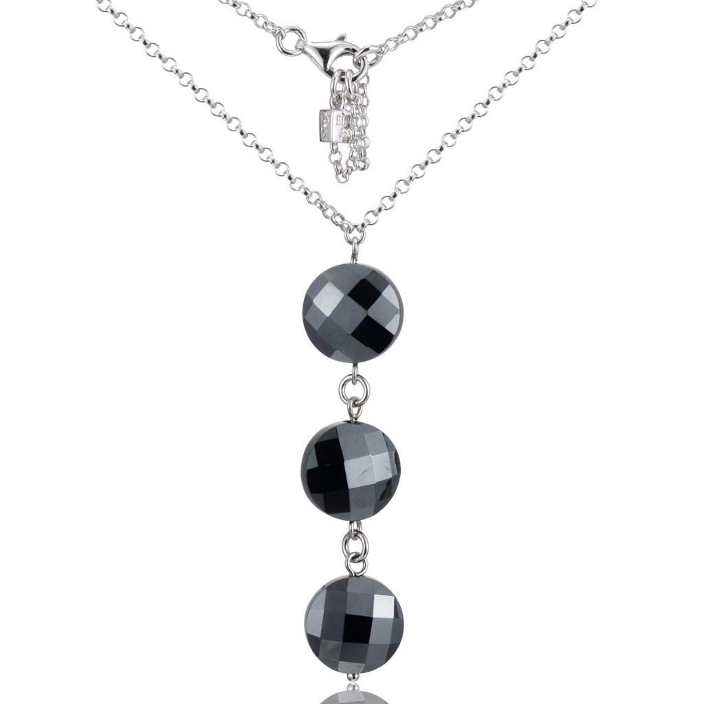 NR0LAS6-W Heat Hematite Triple Stone Necklace