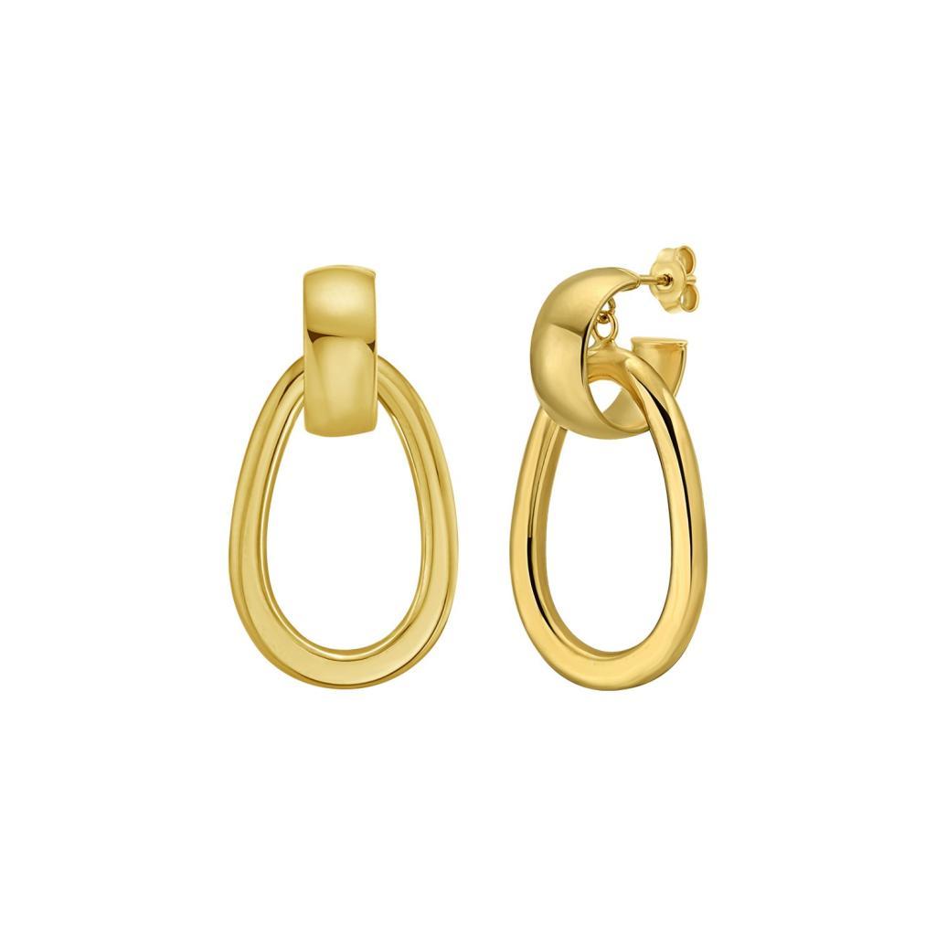 14K Yellow Gold Interlocking Drop Hoop Earrings
