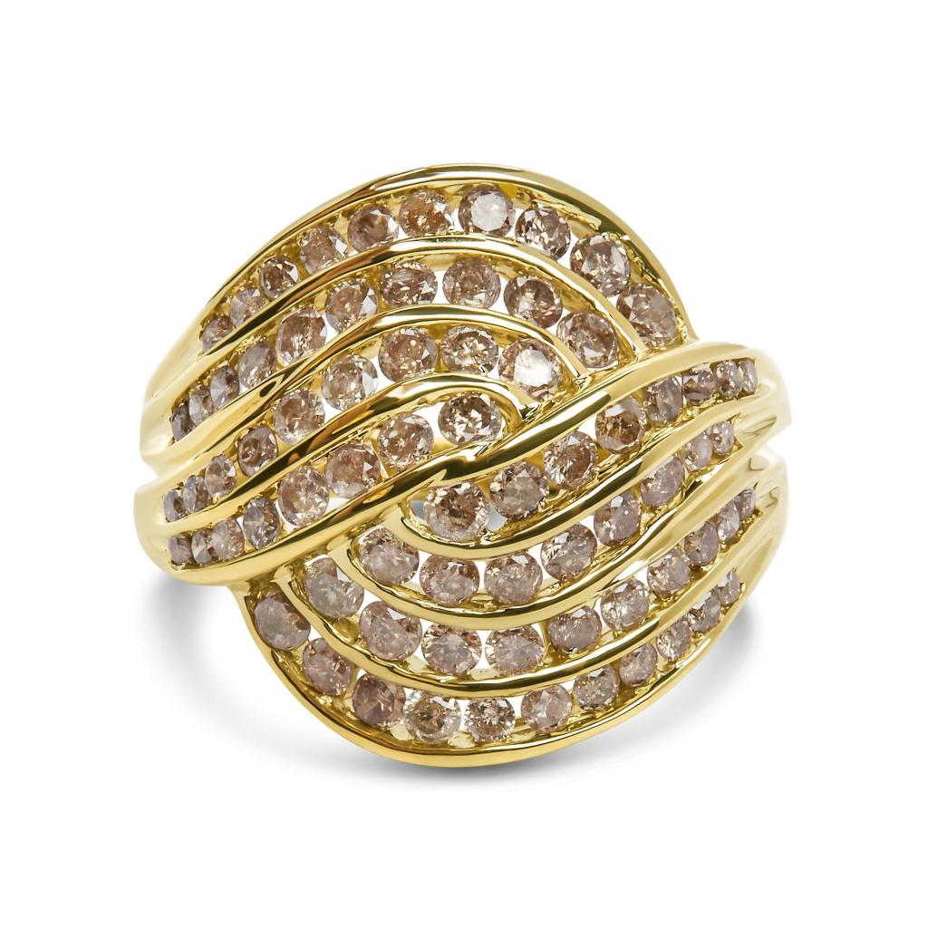 10K Yellow Gold 2.0 Cttw Channel Set Diamond Cocktail Swirl Band Ring (K-L Color, I1-I2 Clarity) Ring Size-8.0