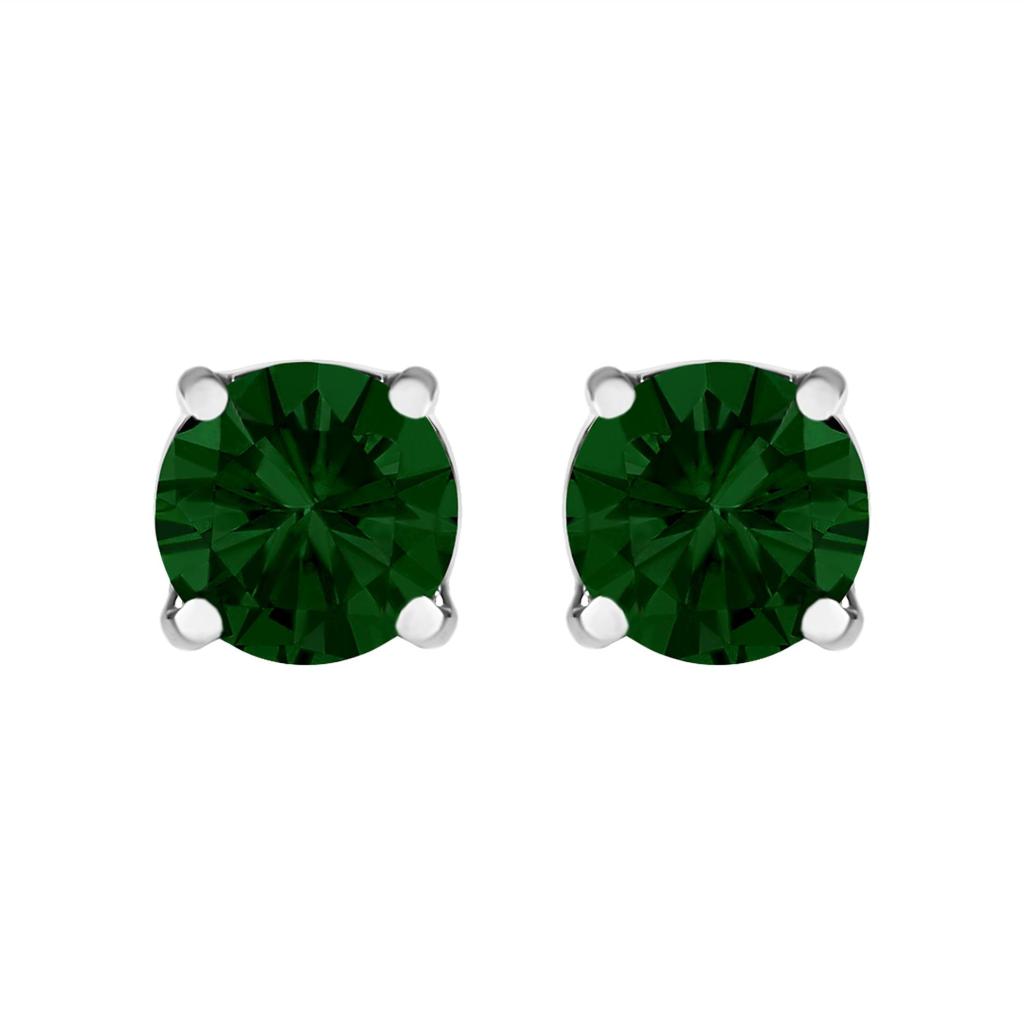 14K Gold Lab Grown Green Diamond Classic Solitaire Stud Earrings