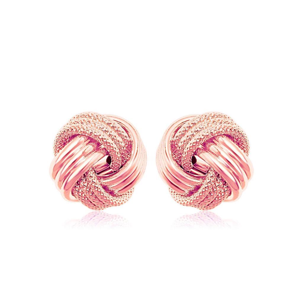 14k Rose Gold Love Knot with Ridge Texture Earrings