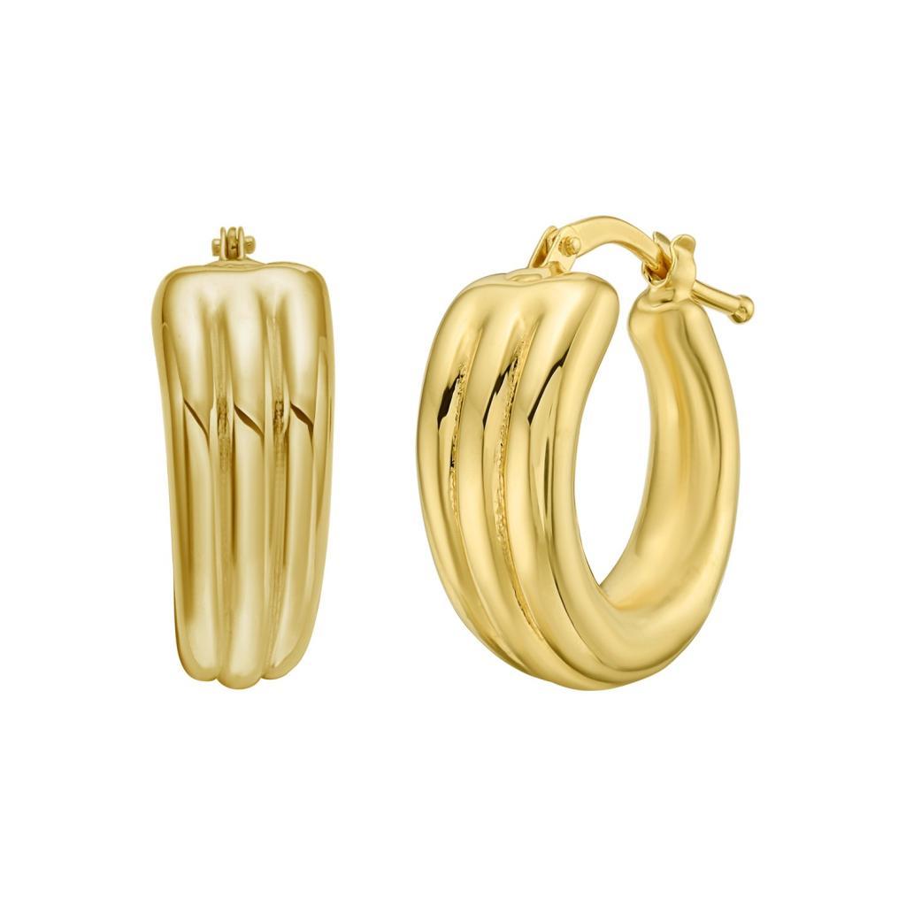 14K Yellow Gold 3 Row Graduated Hoop Earrings