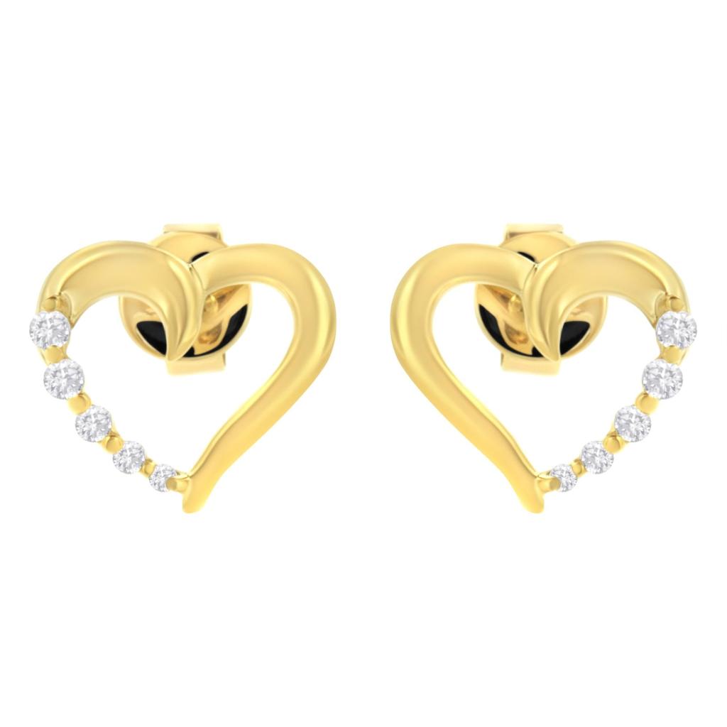 14KT Yellow Gold 1/8 cttw Diamond Journey Heart Earrings (K-L, I1-I2)