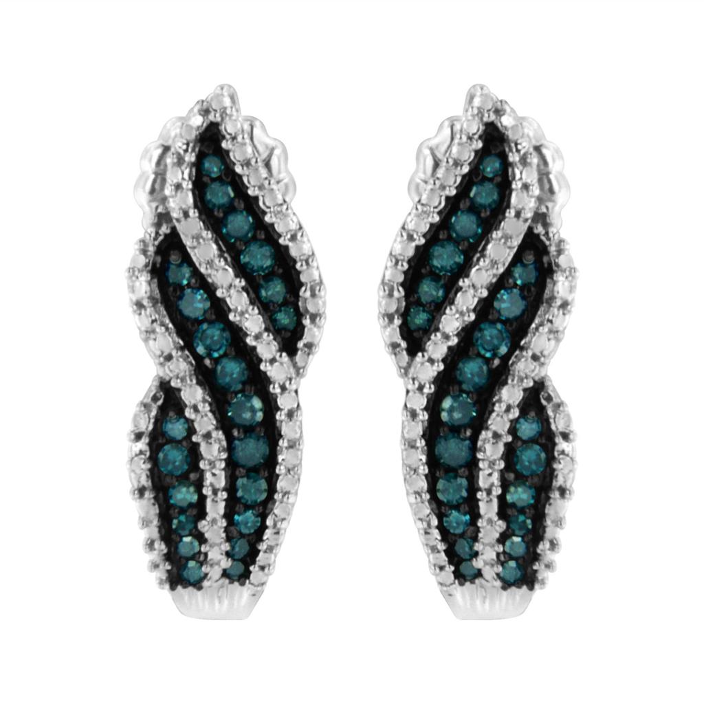 Sterling Silver .5 ct. TDW Treated Blue Diamond Dangling Stud Earrings (Blue, I1-I2)