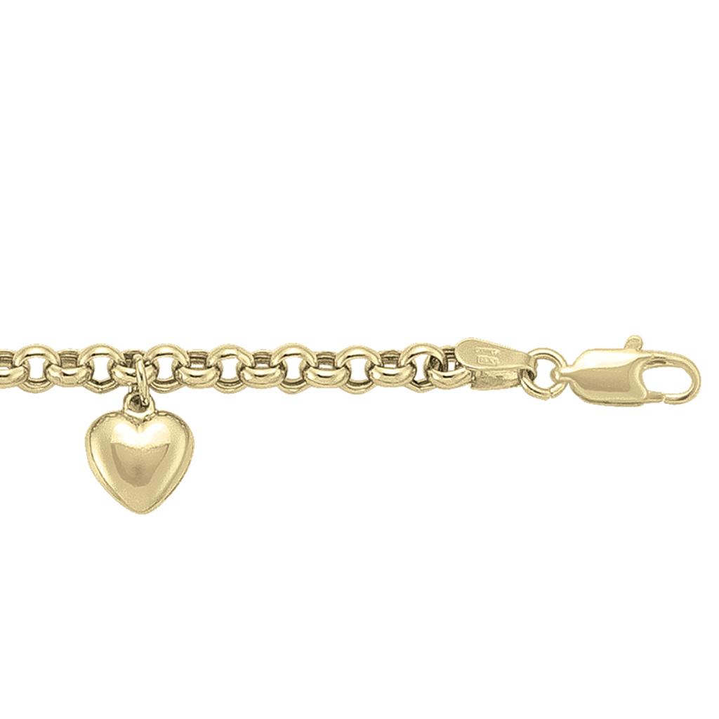 Yellow Gold Hollow Rolo Charm Bracelet - 10K - 10k - 7.25"