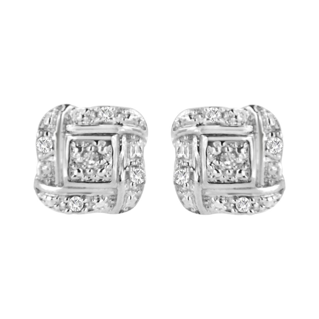 .925 Sterling Silver Round-Cut Diamond Accent Swirl Square Knot Stud Earrings (H-I Color, I2-I3 Clarity)