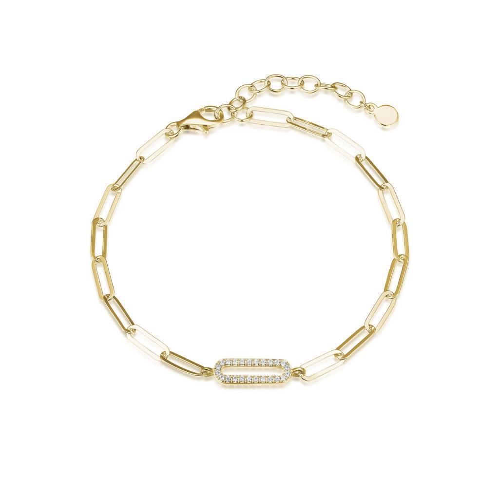 Diamondlite Cubic Zirconia Single Pave Paperclip Link Bracelet - Gold