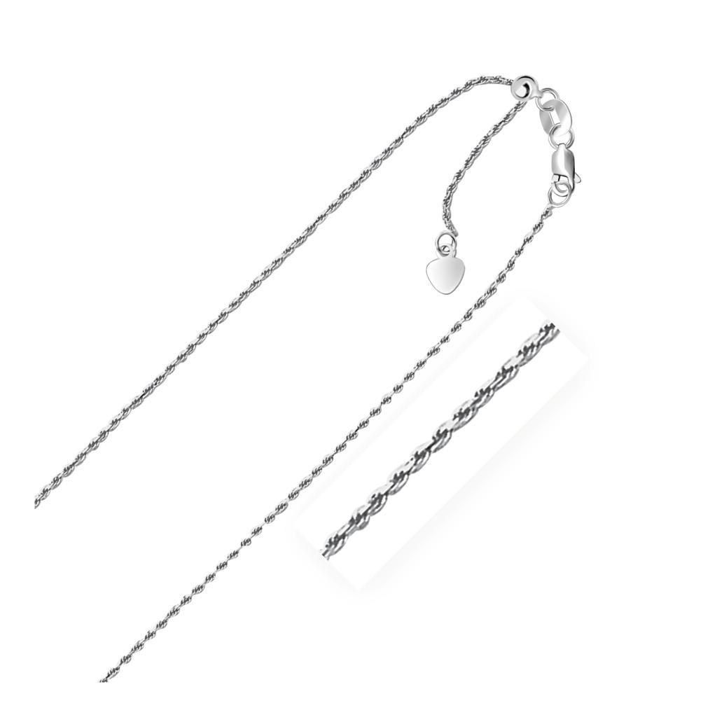 10k White Gold Adjustable Rope Chain (0.95 mm)-22"