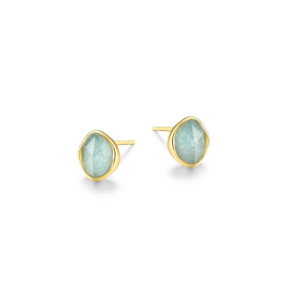 E32LCRN-Y Treasure Crystal and Oval Amazonite Stud  Earrings