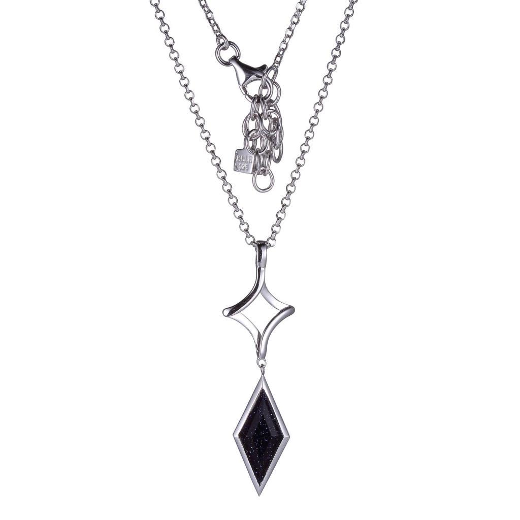 NR0LB9Q-W Stellar Diamond Shape Blue Goldstone Short Necklace