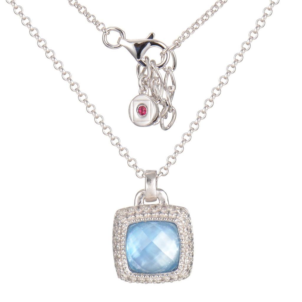 NR0LAX4-W Divine Blue Mother of Pearl and White Crystal Doublet Necklace