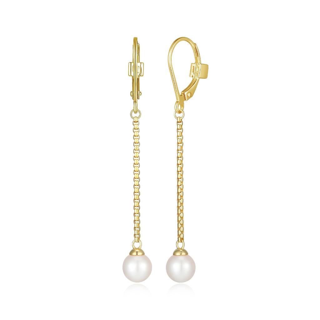 E32LCSB-Y Majestic White Pearl Leverback Drop Earrings