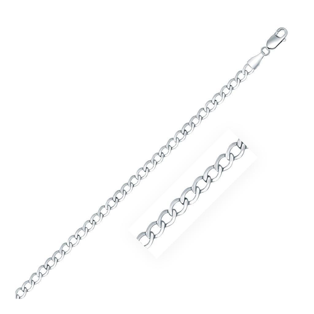 Rhodium Plated 3.7mm Sterling Silver Curb Style Chain (3.70 mm) -18"