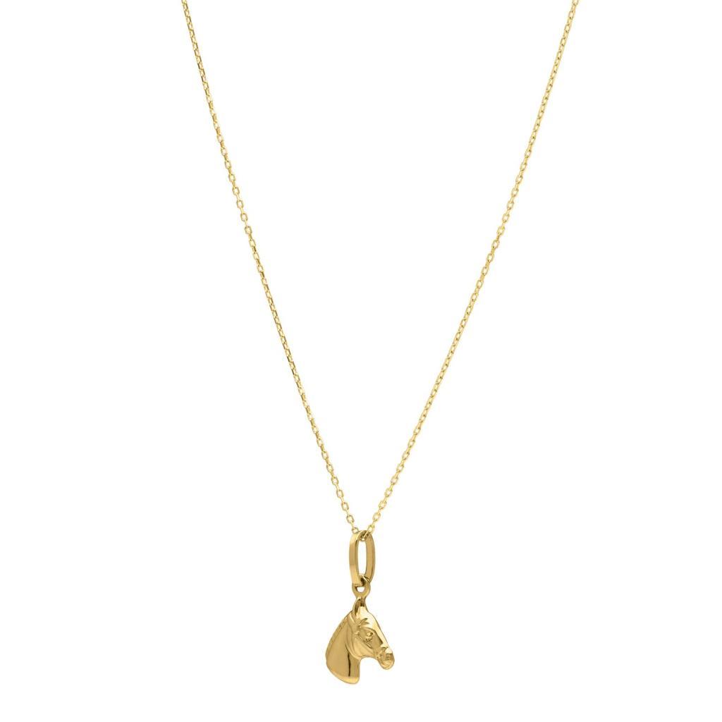Horse Profile Small Necklace in 14K Yellow Gold